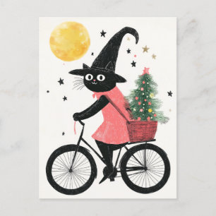Postal Ciclismo de gatos de bruja con Navidades quirosos