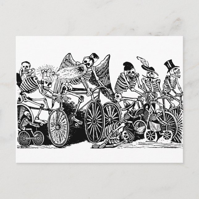 Postal Ciclistas de esqueleto de José Guadalupe Posada (Anverso)