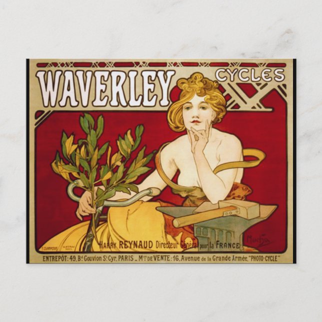 Postal Ciclos Waverley - Art Nouveau - Alphonse Mucha (Anverso)
