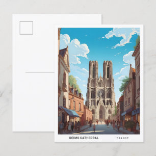 Postal Cielo azul en la catedral de Rheims Francia Viaje