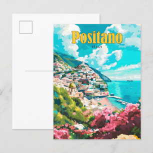 Postal Cielo azul en Positano Italia Viajes de época