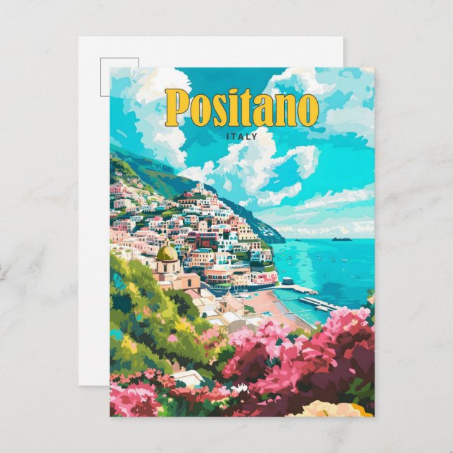 Postal Cielo azul en Positano Italia Viajes de época (Anverso / Reverso)