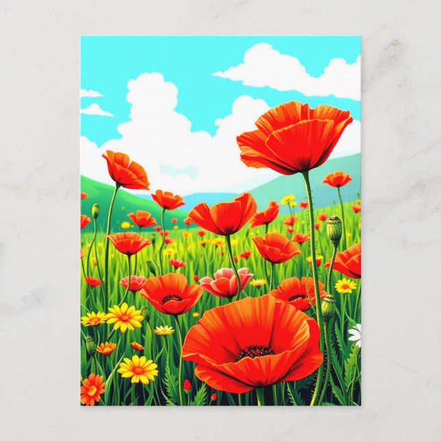 Postal Cielo Azul y Amapolas (Anverso)