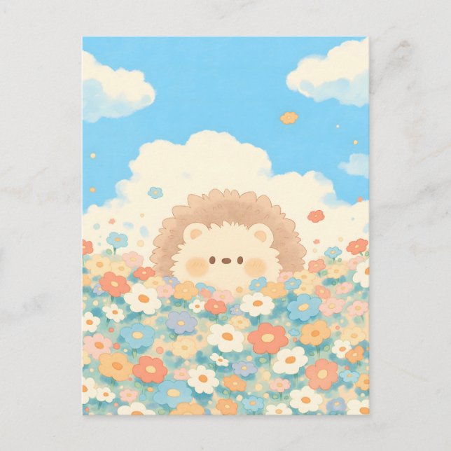 Postal Cielo Brillante Azul Kawaii Pradera de Marmota (Anverso)