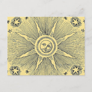 Postal Cielo Nocturno Antiguo Estrellas Sol Zodiaco Medie