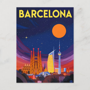 Postal Cielo nocturno de Barcelona Sagrada Familia