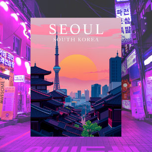 Postal Cielo Nocturno de Seúl Corea Viaje Ciudad Arte
