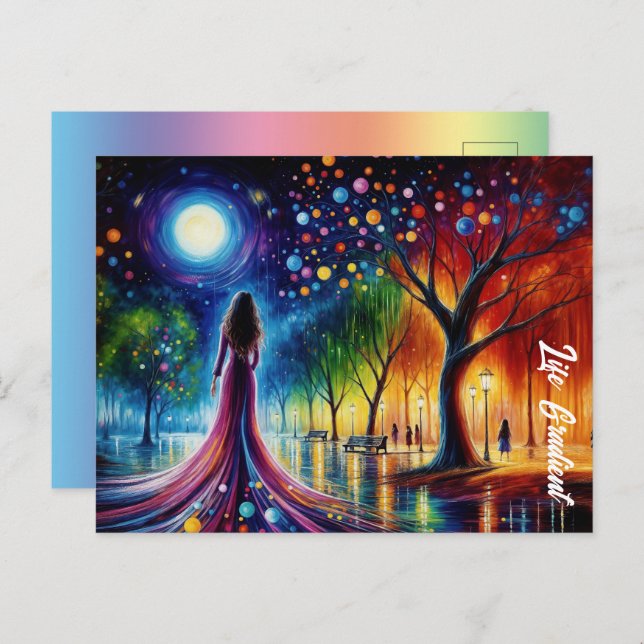 Postal Cielo nocturno mágico con orbitas brillantes linte (Anverso / Reverso)