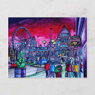 Postal Cielo rojo sobre el ayuntamiento de Belfast