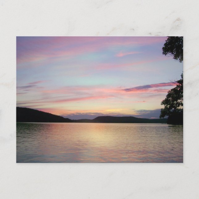 Postal Cielos rosados por la noche sobre el lago Sunapee (Anverso)