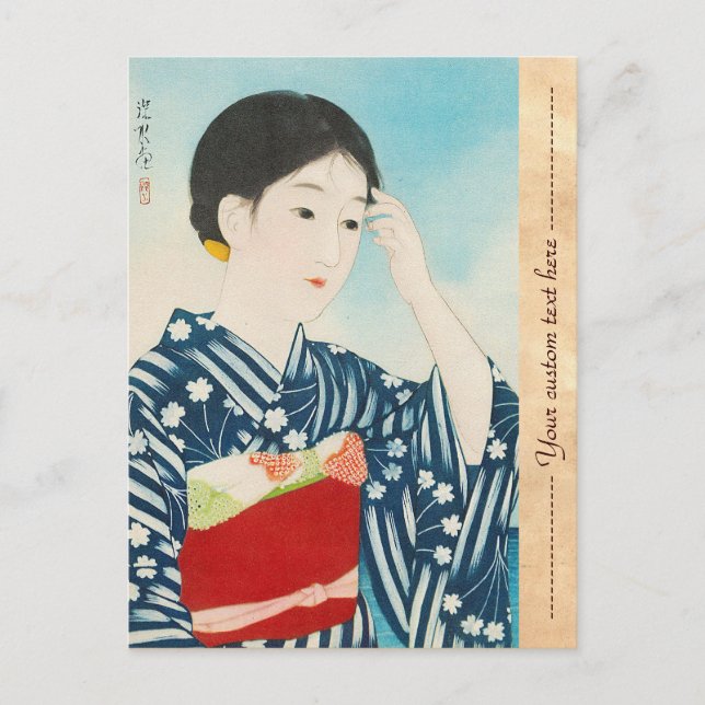 Postal Cien figuras de bellezas con kimonos de Takasago (Anverso)