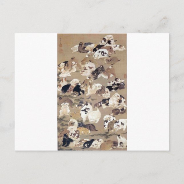 Postal Cien perros de Ito Jakuchu (Anverso)