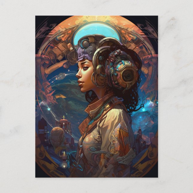 Postal Ciencia ficción Afrofuturismo Mujer Negra (Anverso)