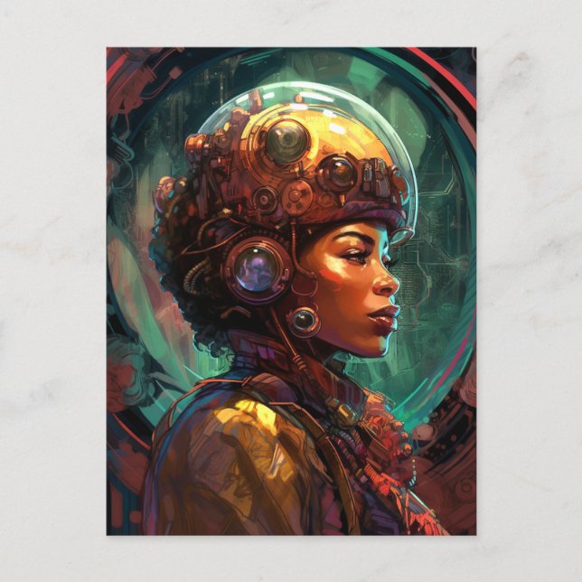 Postal Ciencia ficción Afrofuturismo Mujer Negra (Anverso)