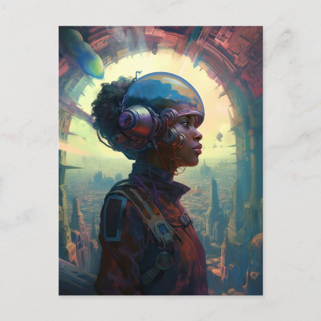 Postal Ciencia ficción Afrofuturismo Mujer Negra (Anverso)