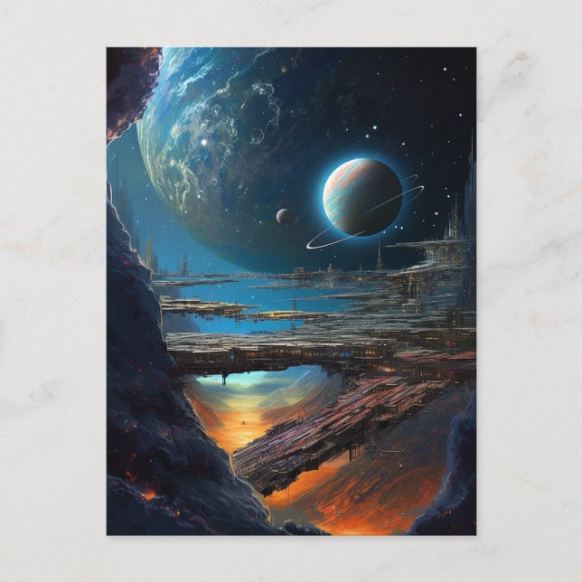 Postal Ciencia Ficción Ciudad Futurista del Espacio Ultra (Anverso)