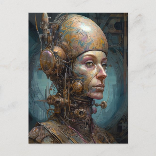 Postal Ciencia ficción femenina ciborg (Anverso)