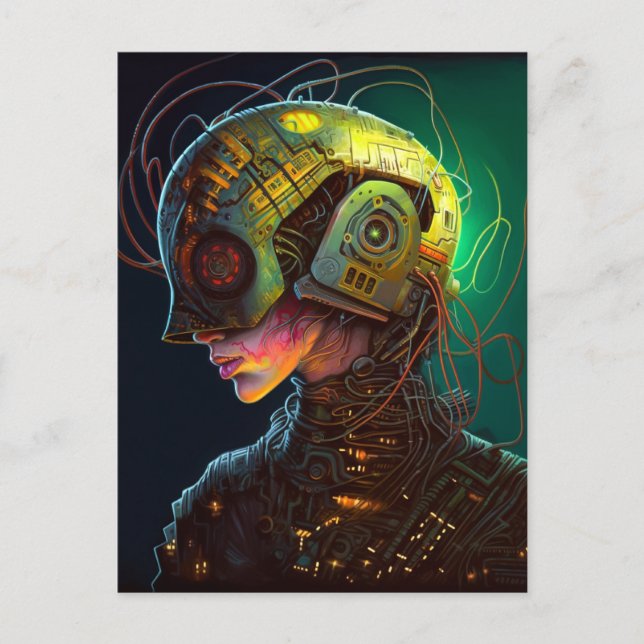 Postal Ciencia ficción femenina ciborg (Anverso)