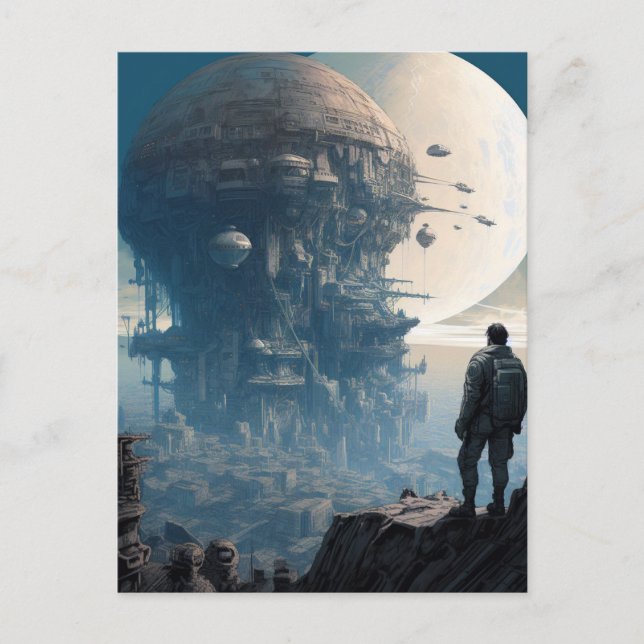 Postal Ciencia Ficción Paisaje de ciencia ficción en la c (Anverso)