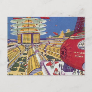 Postal Ciencia ficción vintage, ciudad futurista de Nueva