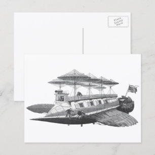 Postal Ciencia Ficción Vintage Eclipse de Dirigible Steam
