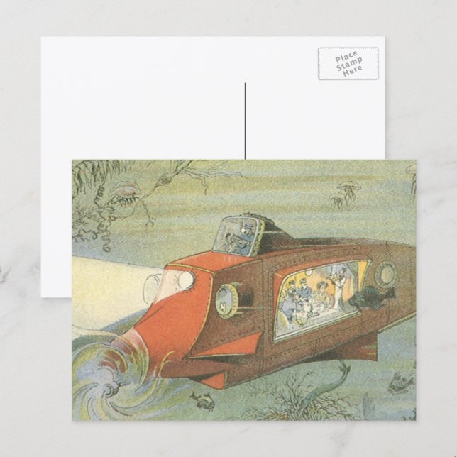 Postal Ciencia vintage ficción submarino Steampunk en el  (Anverso / Reverso)