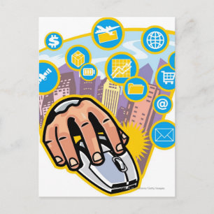 Postal Cierre de la mano en el ratón del ordenador