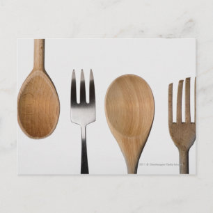 Postal Cierre de un tenedor con una cuchara de madera