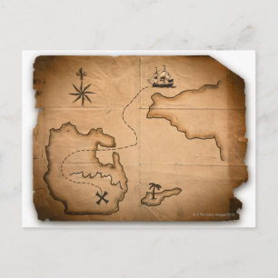 Postal Cierre del mapa del mundo antiguo con la ruta del 