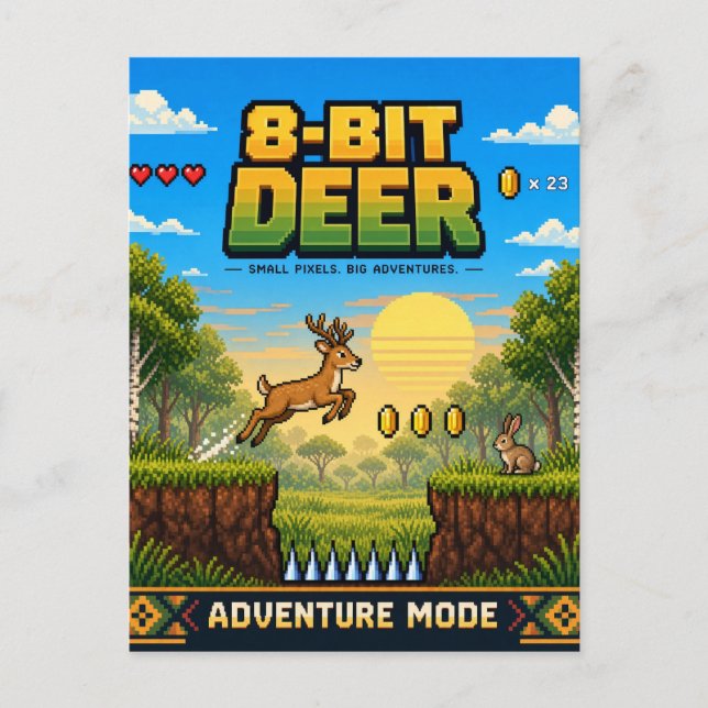Postal Ciervo, Arte de Pixel Retro de 8 Bits (Anverso)