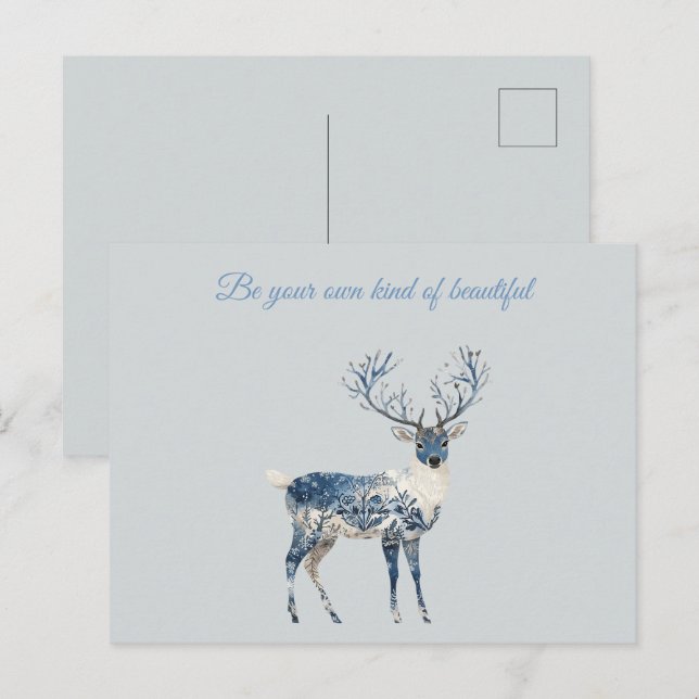 Postal Ciervo Chic Azul Blanco (Anverso / Reverso)