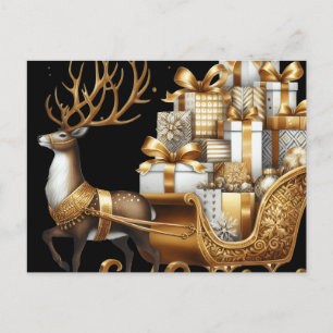 Postal Ciervo con regalos de Navidad elegante oro & negro