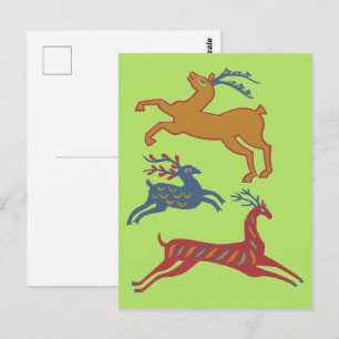 Postal Ciervo de Arte Popular Estadounidense Vintage en C