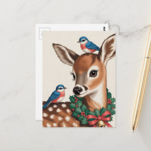 Postal Ciervo de Navidad Vintage