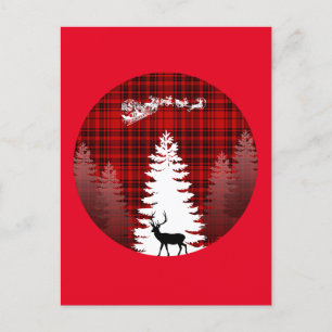 Postal ciervo de santa árbol de navidad cuadros rojos a c