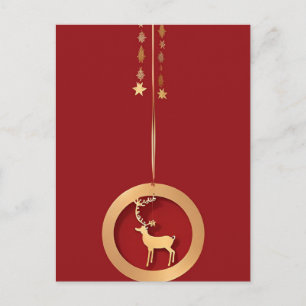 Postal Ciervo dorado de Navidad Elegante festivo de invie