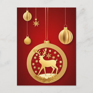 Postal Ciervo Dorado Navidad Lujo Festivo Fiesta