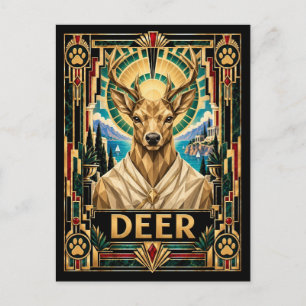 Postal Ciervo, fauna Art Deco