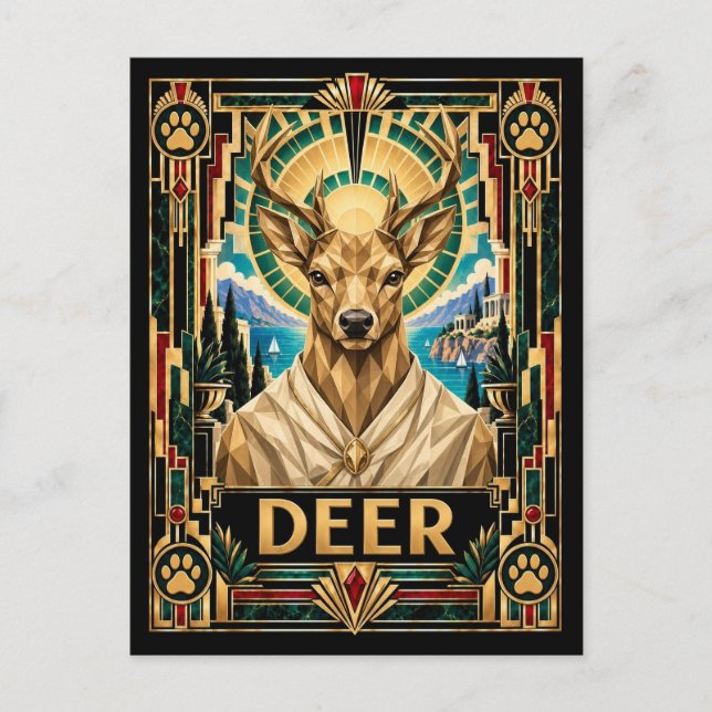 Postal Ciervo, fauna Art Deco (Anverso)