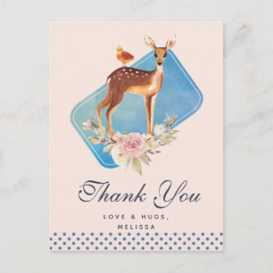 Postal Ciervo Marrón Adorable de Acuarela Gracias Rústico