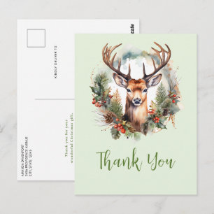 Postal Ciervo marrón con cuernos agradecimiento navideño