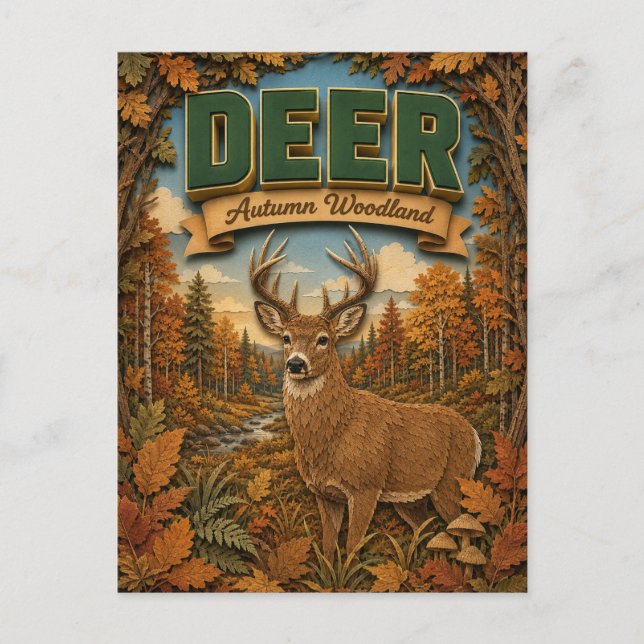 Postal Ciervo venado otoño bosque POPCUT (Anverso)