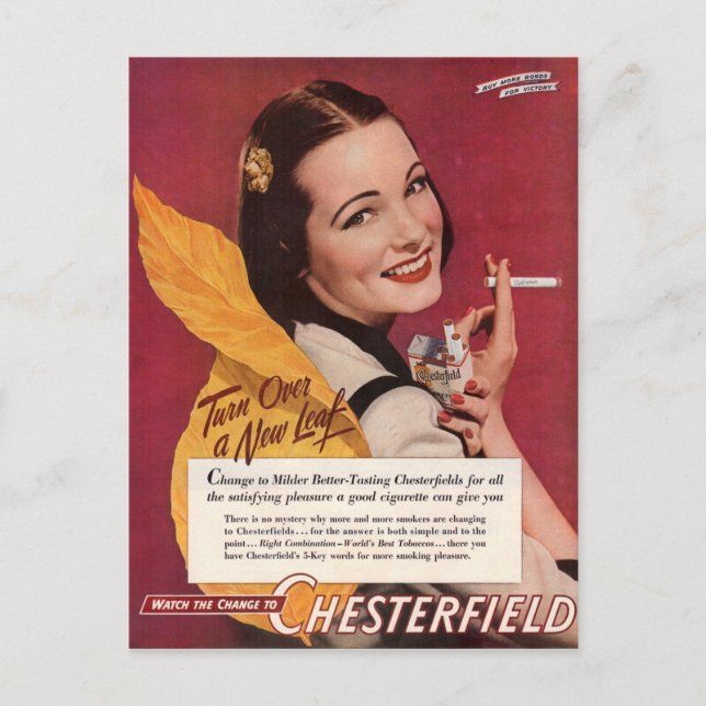 Postal Cigarrillos de Chesterfield de 1944 y con bonito (Anverso)