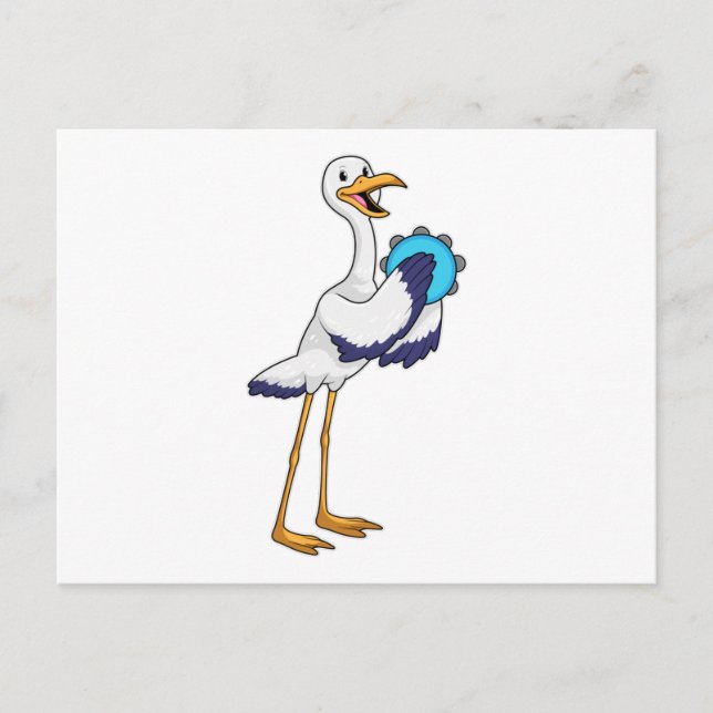 Postal Cigüeña como músico con pandereta (Anverso)