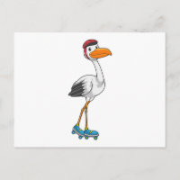 Cigüeña como patinador en línea con patines de rue