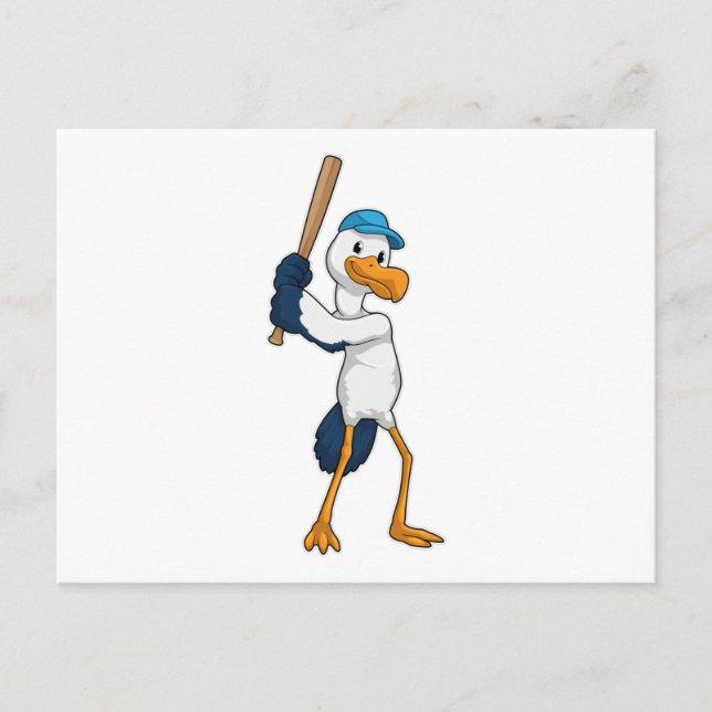 Postal Cigüeña en béisbol con bate de béisbol (Anverso)