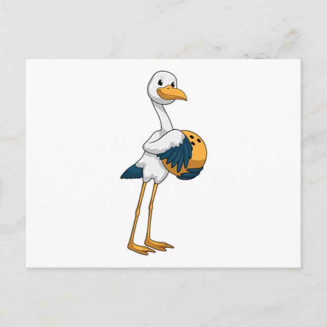 Postal Cigüeña en bolos con bola de bolos (Anverso)