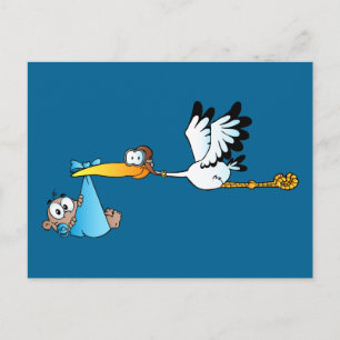 Postal Cigüeña y niño afroamericano