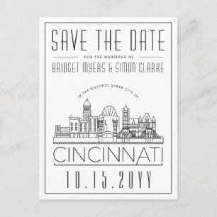 Postal Cincinnati Boda Estilizado Skyline Save the Date