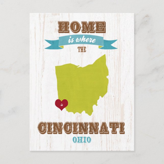 Postal Cincinnati, Mapa De Ohio - El Hogar Es Donde Está  (Anverso)